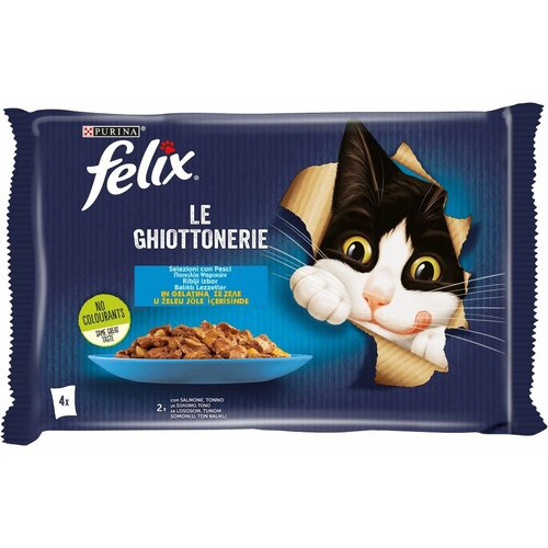 Felix vlažna hrana za odrasle mačke sa ukusom lososa i tune u želeu multipak le ghiottenerie 4x85g Cene