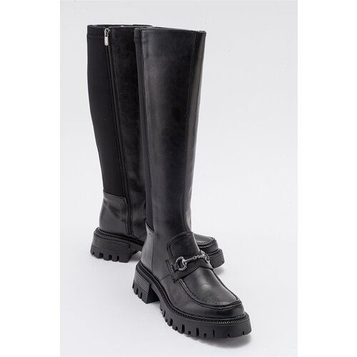 LuviShoes CHAPEL Women&amp;#039;s Black Skin Buckle Stretch Detail Women&amp;#039;s Boots Slike