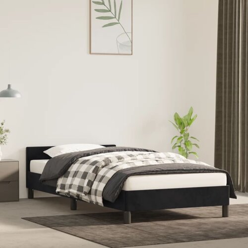 The Living Store Posteljni okvir z vzglavjem črn 100x200 cm žamet - Posteljni Okvir Z Vzglavjem, (21492503) Slike