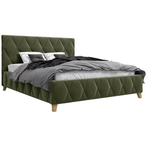 MID.YOU OBLAZINJENA POSTELJA 160 cm x 200 cm , les, kovina, tekstil, leseni material olivno zelena Slike