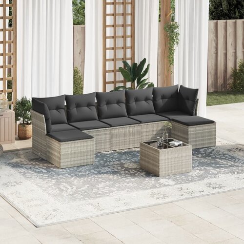 vidaXL 8-dijelni set vrtnih sofa od poliratana s jastucima svjetlosivi Cijene