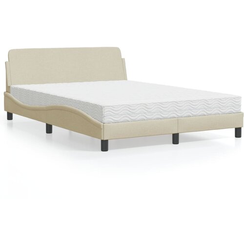 VidaXL Postelja z vzmetnico krem 120x200 cm blago Slike