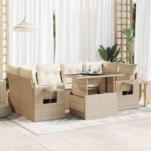 vidaXL 7-dijelni set vrtnih sofa od poliratana s jastucima bež Cijene
