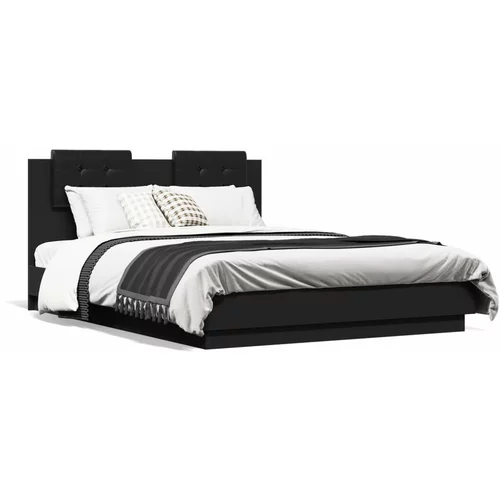 vidaXL Okvir kreveta s uzglavljem i LED svjetlima crni 140 x 190 cm