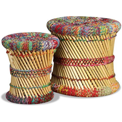 VidaXL Stolci od bambusa sa chindi detaljima 2 kom vi&amp;scaron;ebojni Slike
