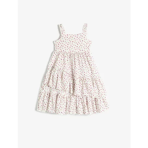 Koton Strapless Ruffle Detailed Dress with Flowers, Textured Pleated