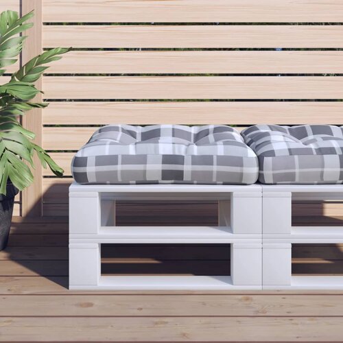 VidaXL Blazina za palete siva karirasta 58x58x10 cm blago Slike
