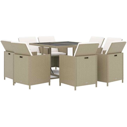  9-dijelni vrtni blagovaonski set od poliratana s jastucima bež 109 cm table length Slike