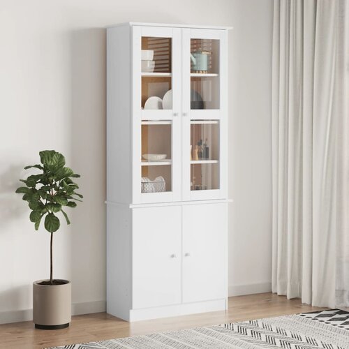 The Living Store Steklena vitrina ALTA bela 77x35x186,5 cm trdna borovina - Steklena Vitrina, (21657444) Slike