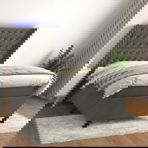 The Living Store Box spring postelja z vzmetnico LED temno siva 90x200 cm žamet - Box Spring Postelja, (21438782) Slike