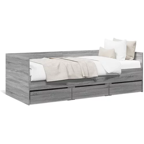 vidaXL Dnevni krevet s ladicama boja sivog hrasta 75 x 190 cm drveni