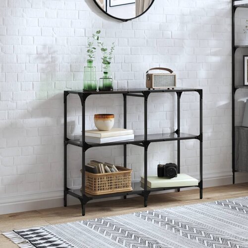  Konzolni stol s crnom staklenom povr&scaron;inom 98x30x81 cm čelični Cijene