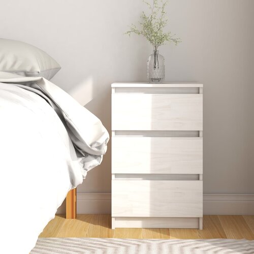 VidaXL noćni ormarić bijeli 40 x 29,5 x 64 cm od masivne borovine Slike
