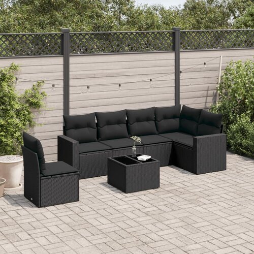  7-dijelni set vrtnih sofa od poliratana s jastucima crni Slike