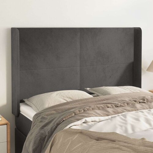  Vzglavje z u&amp;scaron;esi temno sivo 147x16x118/128 cm žamet, (20793825) Slike