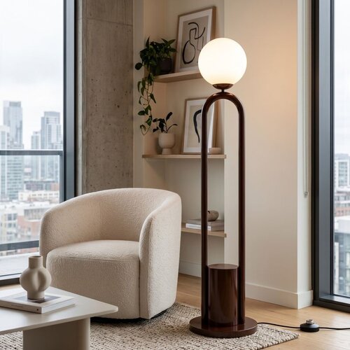 Opviq podna lampa Loop-20453-F, 1 &amp;times; E27, tamnobraon Slike