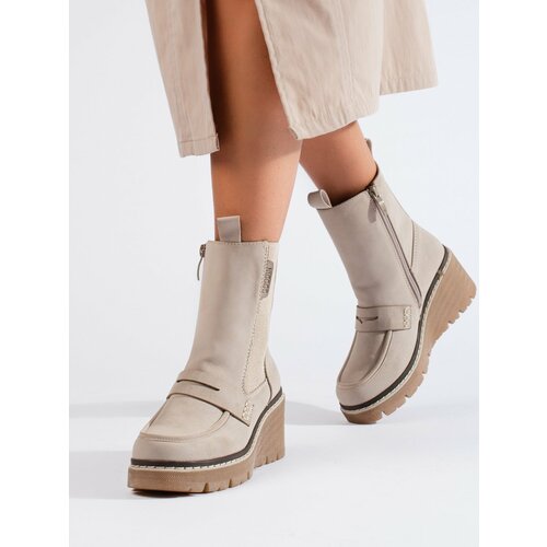 SHELOVET Cream suede boots heeled ankle boots Cene