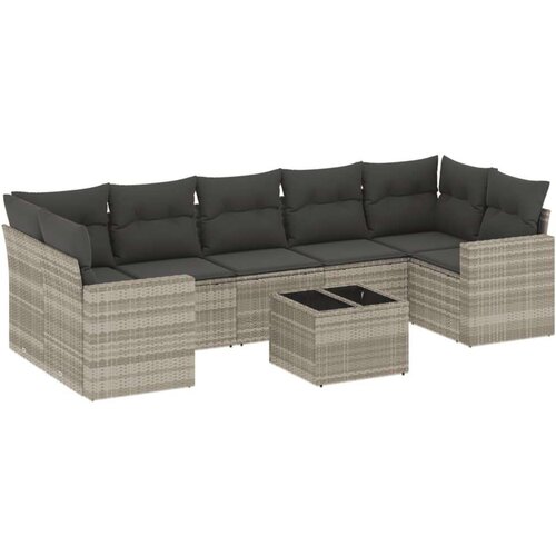 VidaXL 8-dijelni set vrtnih sofa od poliratana s jastucima svjetlosivi Slike