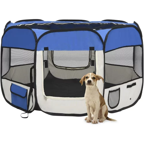 vidaXL Zložljiva pasja ograjica s torbo modra 110x110x58 cm