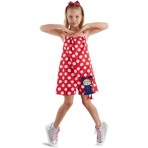 Denokids Red Polka Dot Girl's Woven Jumpsuit Slike