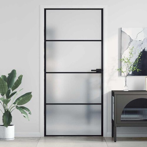 Sobna vrata tanka crna 93x201,5 cm kaljeno staklo i aluminij Cijene