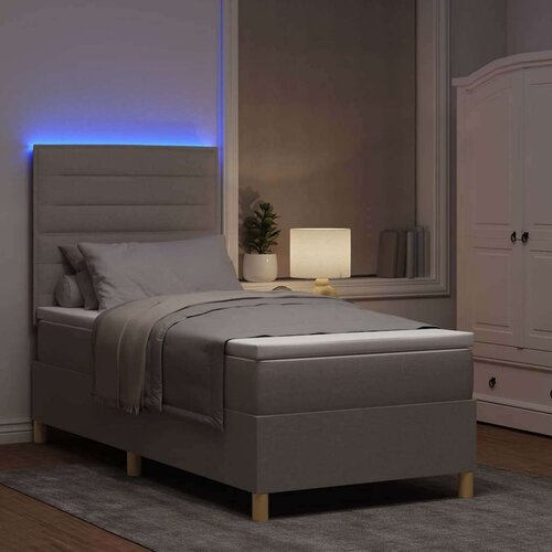  LED Box Spring Krevet Sivo-smeđa 100 x 200 cm tkanina Slike