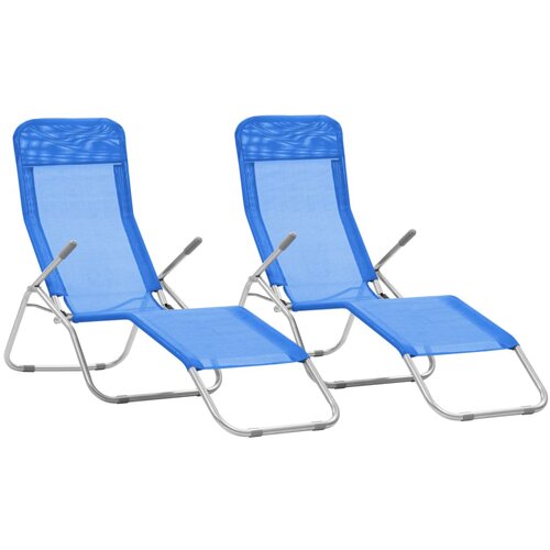 vidaXL Zložljivi ležalniki 2 kosa tekstil modre barve Cene