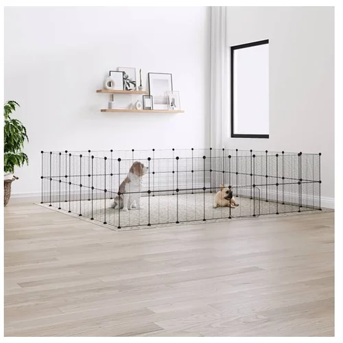  Ograda za hišne ljubljenčke s 60 paneli črna 35x35 cm jeklo