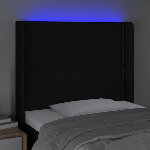  LED uzglavlje crno 103 x 16 x 118/128 cm od tkanine Slike