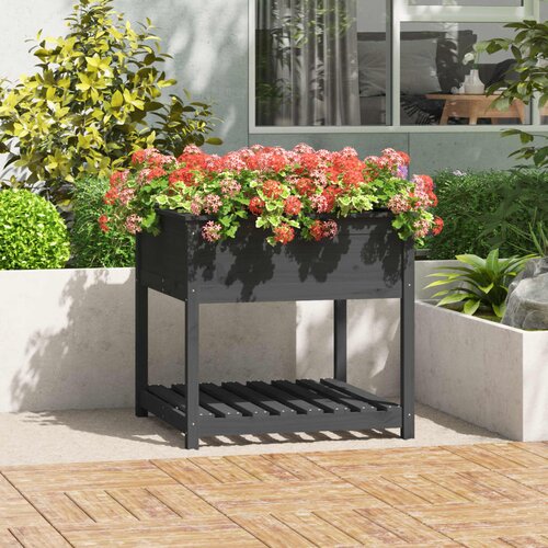 vidaXL Visoka greda s polico siva 82,5x82,5x81 cm trdna borovina Cene