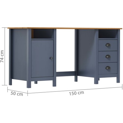  Radni stol Hill sivi 150 x 50 x 74 cm od masivne borovine Slike
