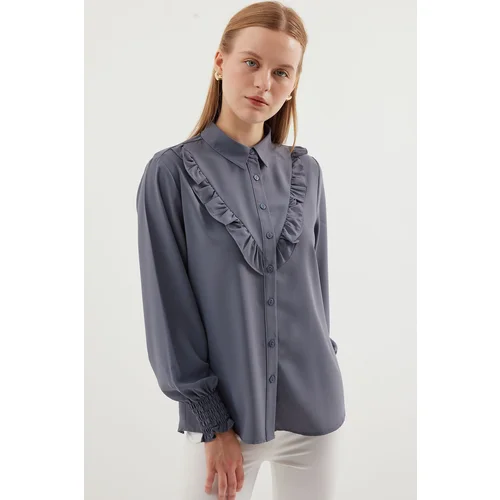 Bigdart 20223 Ruffled Long Sleeve Shirt - Gray