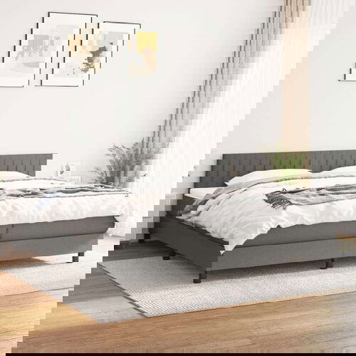  Krevet s oprugama i madracem tamnosivi 200 x 200 cm od tkanine Slike