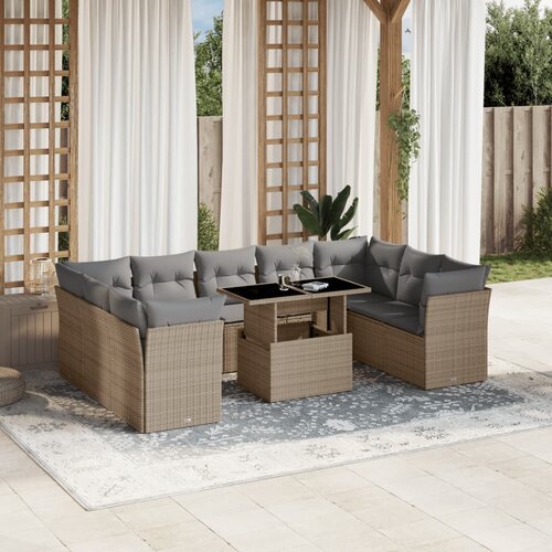  10-dijelni set vrtnih sofa s jastucima bež od poliratana 100 x 55 x 73 cm Cene