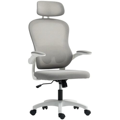  Ergonomska uredska stolica s mrežastim naslonom podesiva visina sklopivi nasloni za ruke 5 kotačića funkcija ljuljanja siva Cene