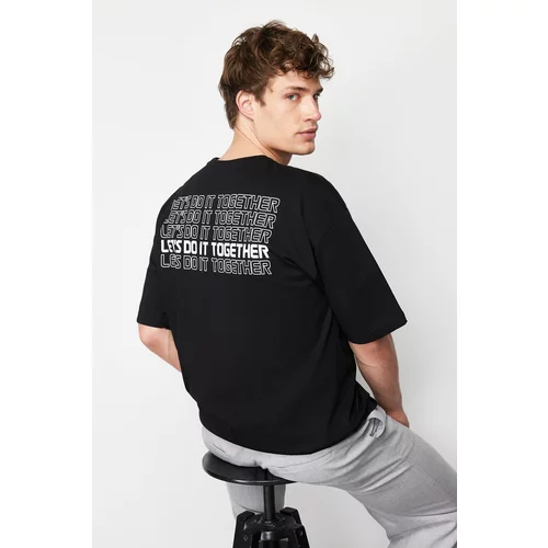 Trendyol Men's Black Oversize Crew Neck Short Sleeve Printed T-Shirt