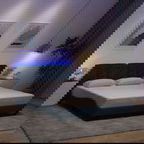  Posteljni okvir z LED brez vzmetnice moder 140x200 cm tkanina, (21791453) Slike