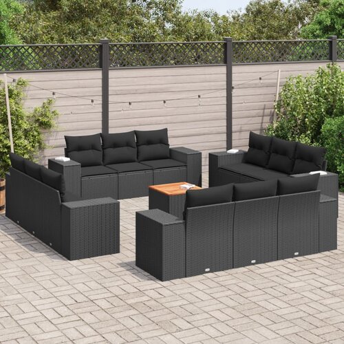  13-dijelni set vrtnih sofa s jastucima poliratan crni Slike