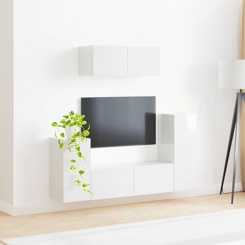  Set TV komoda 4 pcs Visoki sjaj bijela Konstruirano drvo Slike