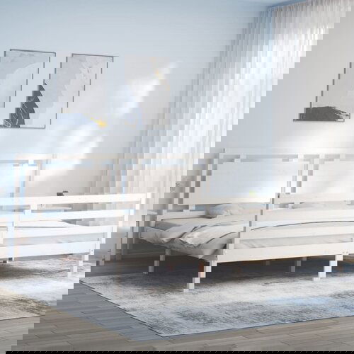 VidaXL Okvir za krevet s uzglavljem bijeli 200x200 cm od masivnog drva Slike