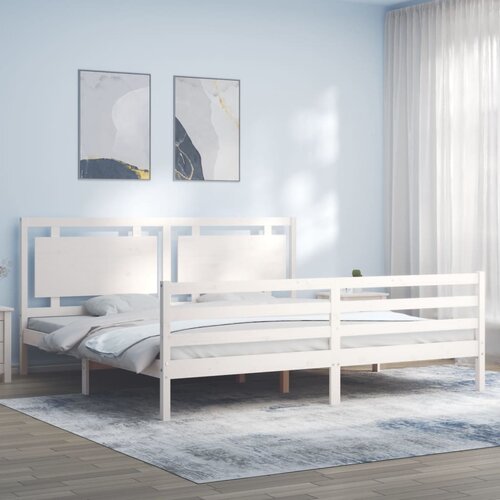 vidaXL Posteljni okvir z vzglavjem bel 200x200 cm trden les Cene