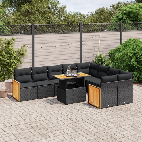 vidaXL 10-dijelni set vrtnih sofa s jastucima crni od poliratana Cijene