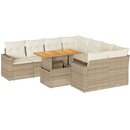  9-dijelni set vrtnih sofa s jastucima bež od poliratana Slike