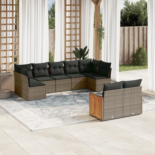 VidaXL 9-dijelni set vrtnih sofa od poliratana s jastucima sivi Slike