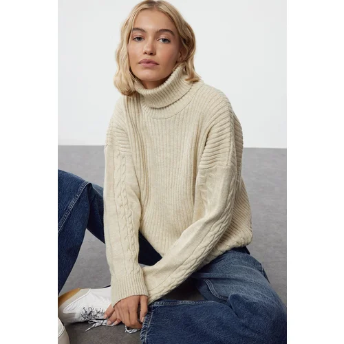 Trendyol Stone Turtleneck Hair Knitted Sweater