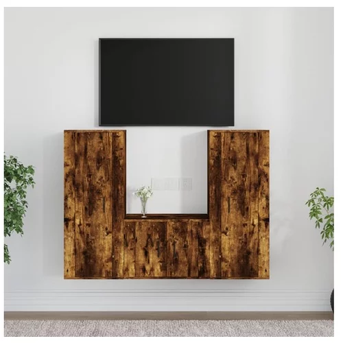  Komplet TV omaric 3-delni dimljen hrast konstruiran les