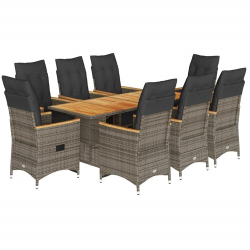 VidaXL 9-dijelni vrtni bistro set od poliratana s jastucima sivi Slike