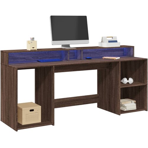 vidaXL Radni stol s LED svjetlima smeđa boja hrasta 200x55x91cm drveni Cijene