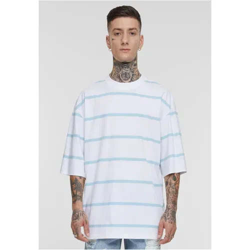 Urban Classics Men's striped T-shirt with oversized sleeves white/ocean blue