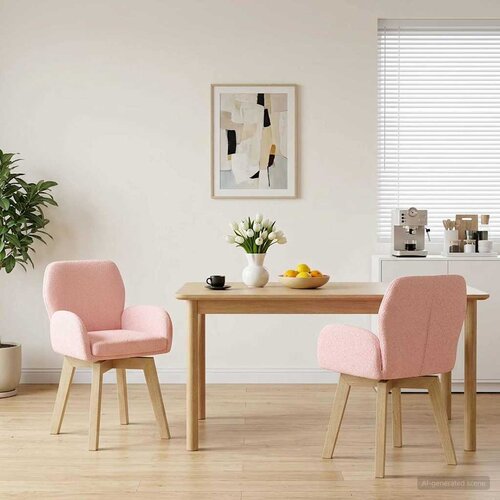  Okretne blagovaonske stolice 2 pcs Boucl&eacute; Ružičasta Cijene
